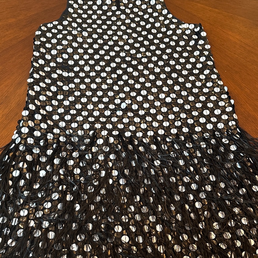 ElegantPolka Dot Sequin Mini Dress with Feather Hem – Party Cocktail - Picture 11 of 12